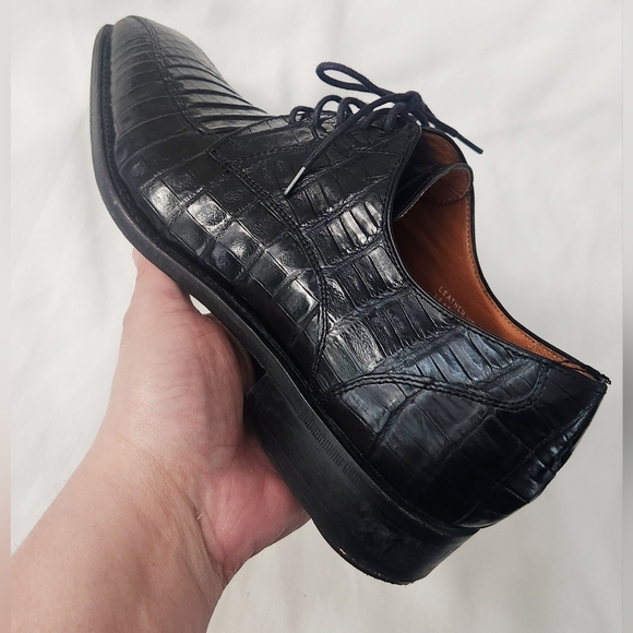 Calzoleria Toscana $1,395 Eduardo Genuine Crocodile Shoes Black SZ 44 Italy Made - Picture 14 of 16